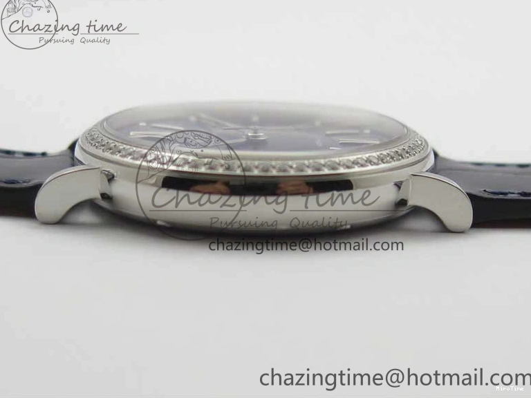 MIROTIME 1224 Portofino 37mm SS V7F 1:1 Best Edition Blue Dial Diamonds Bezel on Blue Leather Strap A Chic 7093